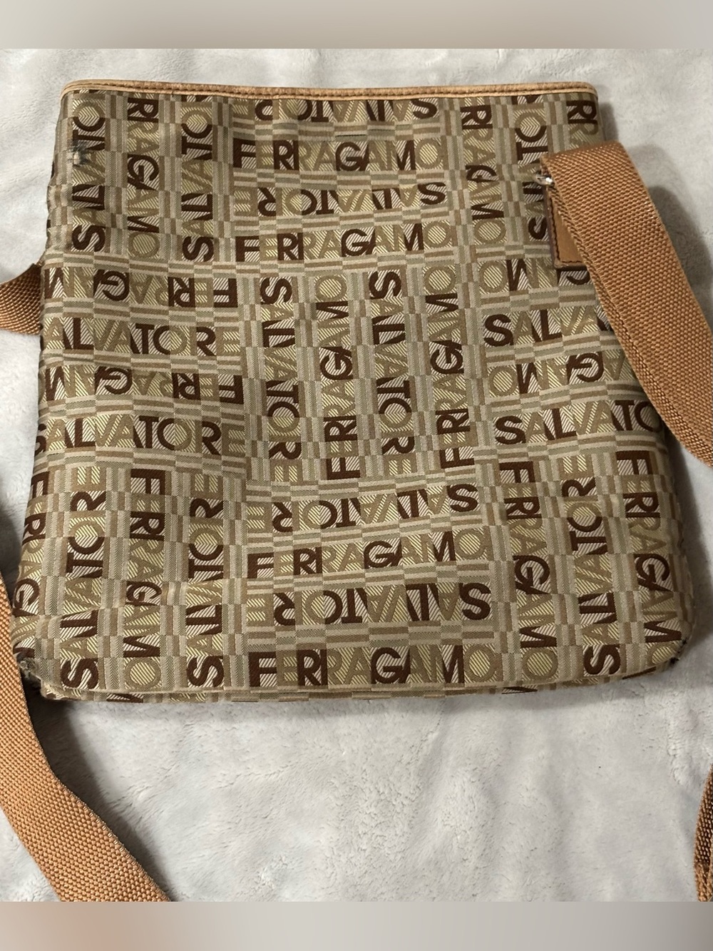Salvatore Ferragamo Beige and Brown Monogram Crossbody Shoulder Bag - Picture 3 of 10